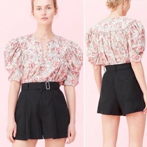 La Vie Rebecca Taylor Pink Floral Puff Sleeve Button Front Blouse